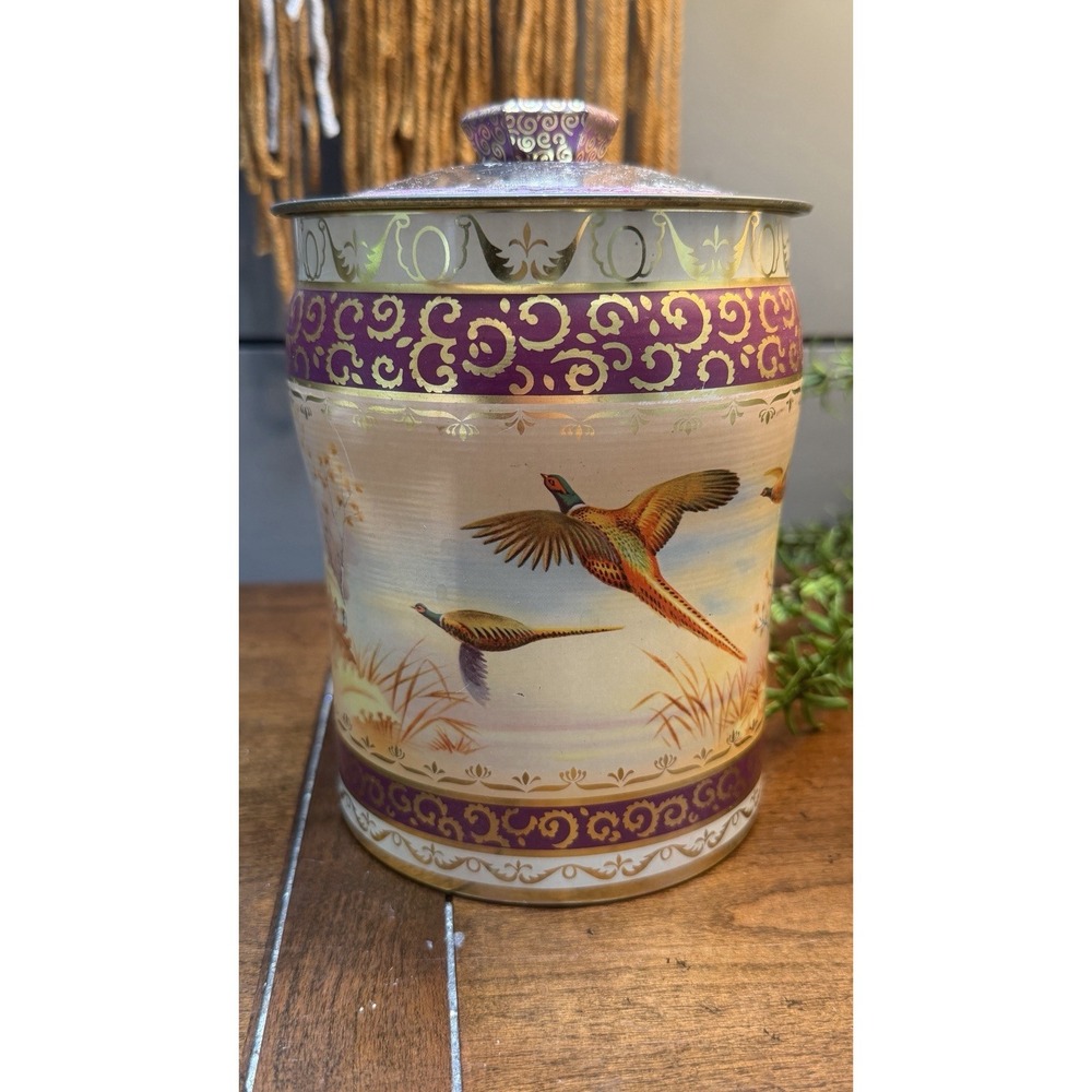 Vintage Biscuit/Tea Tin Box With Lid, Bird And Floral Pattern Made In England